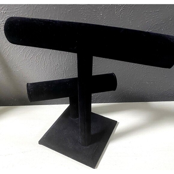 Black Velvet Jewelry Bracelet/Necklace/Watch T Bar Stand 9.5”x 11” - Picture 5 of 5